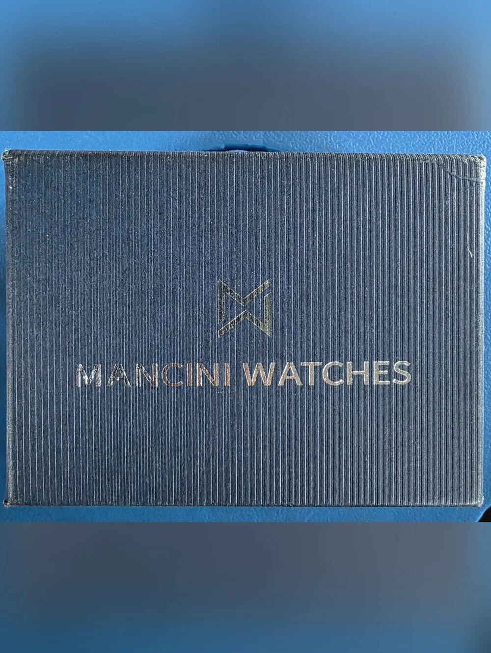 Mancini Men’s Blue Dial Gold Tone Quartz Watch Day/Date 30M Black Bracelet New